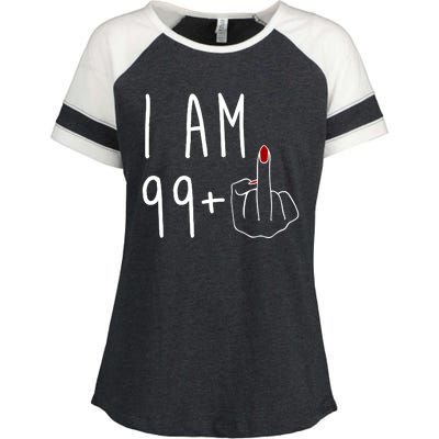 I Am 99 Plus Middle Finger Funny 100th Birthday Enza Ladies Jersey Colorblock Tee