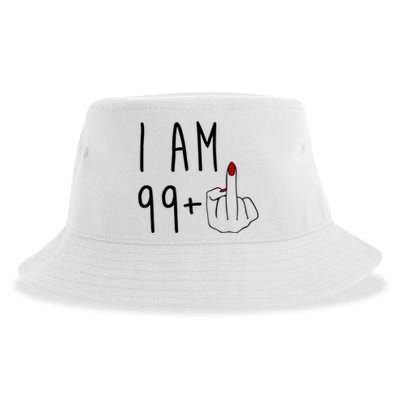 I Am 99 Plus Middle Finger Funny 100th Birthday Sustainable Bucket Hat