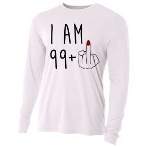 I Am 99 Plus Middle Finger Funny 100th Birthday Cooling Performance Long Sleeve Crew