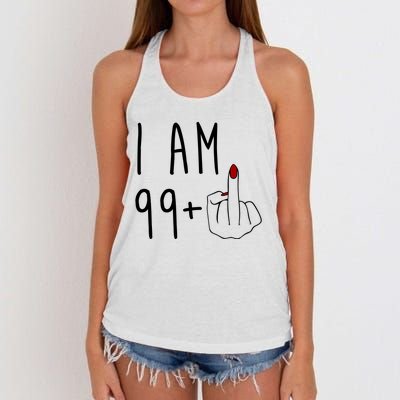 I Am 99 Plus Middle Finger Funny 100th Birthday Women's Knotted Racerback Tank