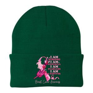 I Am A Survivor Breast Cancer Awareness Pink Ribbon Feathers Knit Cap Winter Beanie