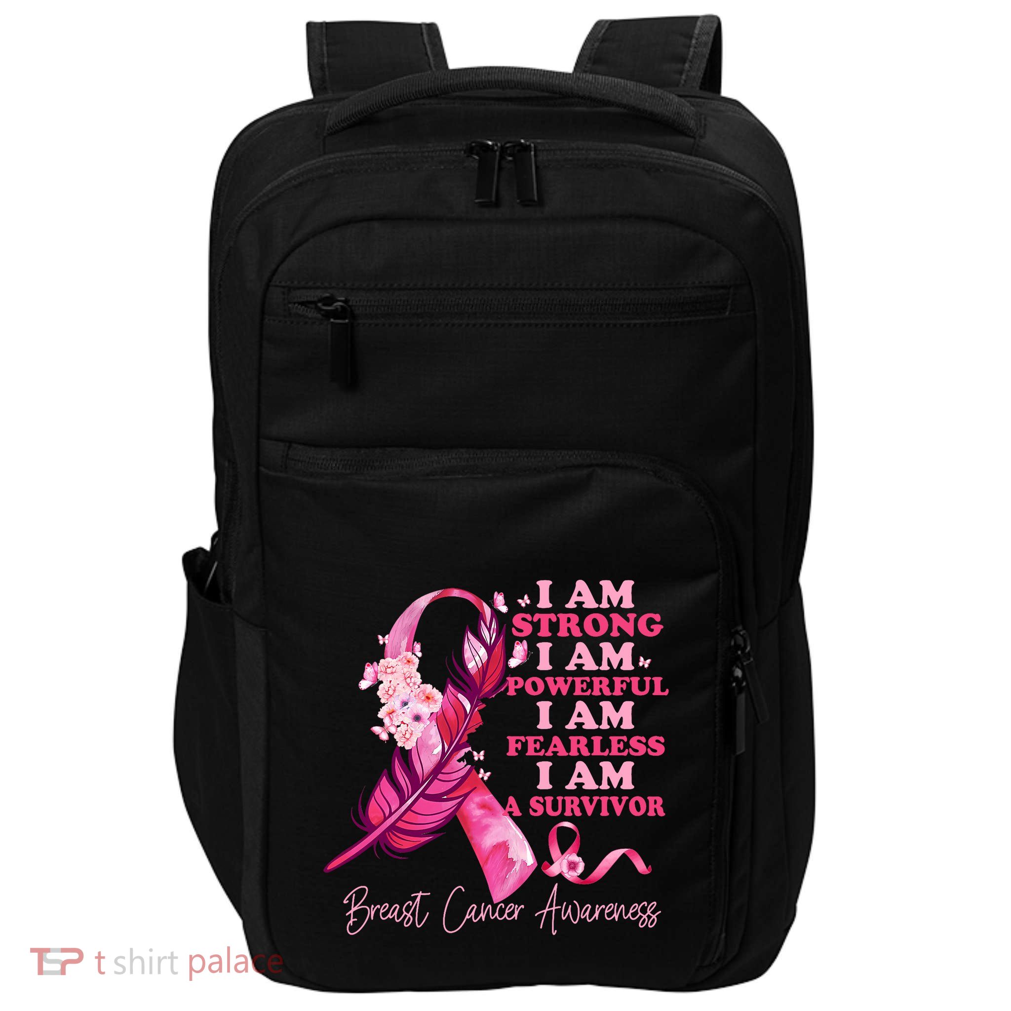 I Am A Survivor Breast Cancer Awareness Pink Ribbon Feathers Impact Tech Backpack