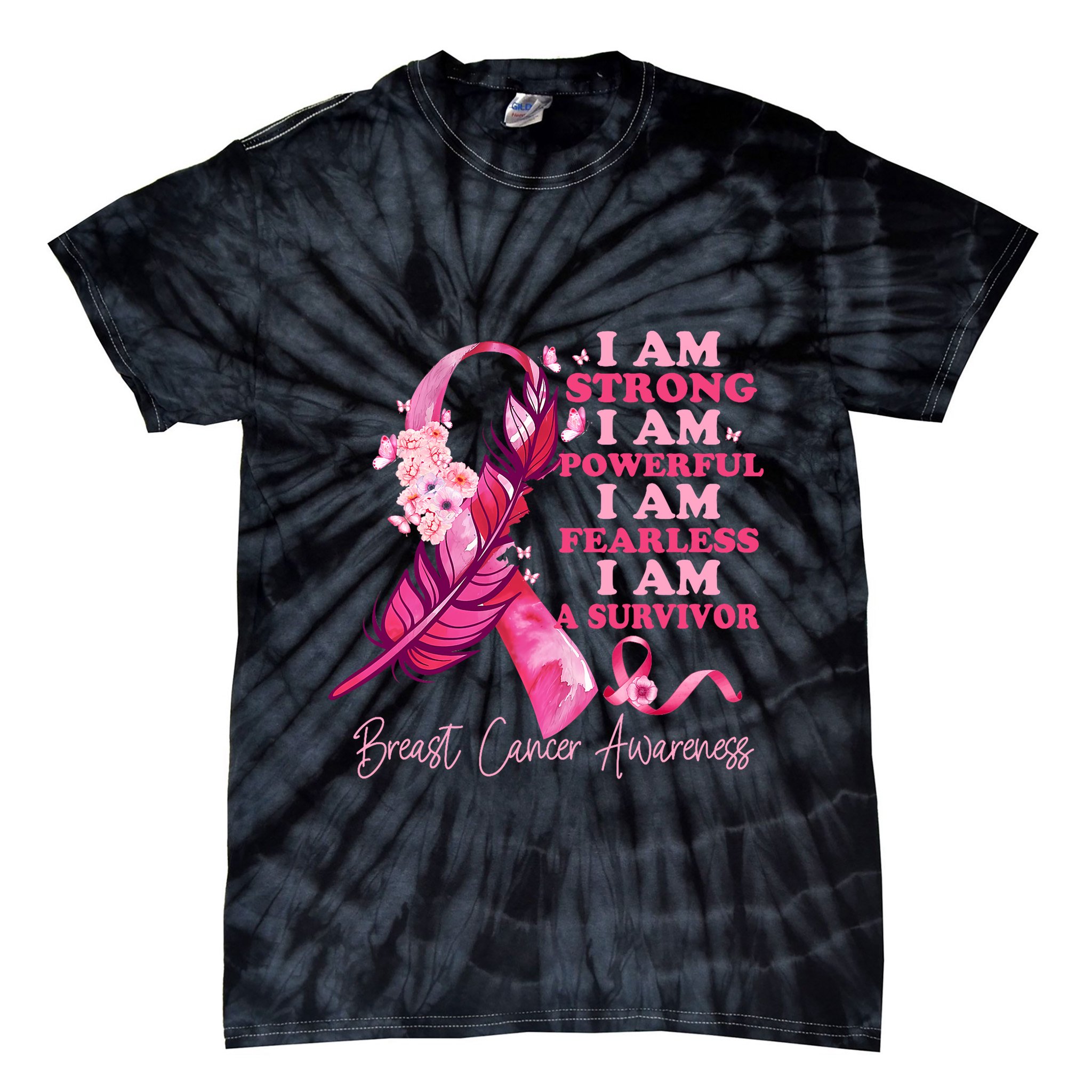 I Am A Survivor Breast Cancer Awareness Pink Ribbon Feathers Tie-Dye T-Shirt
