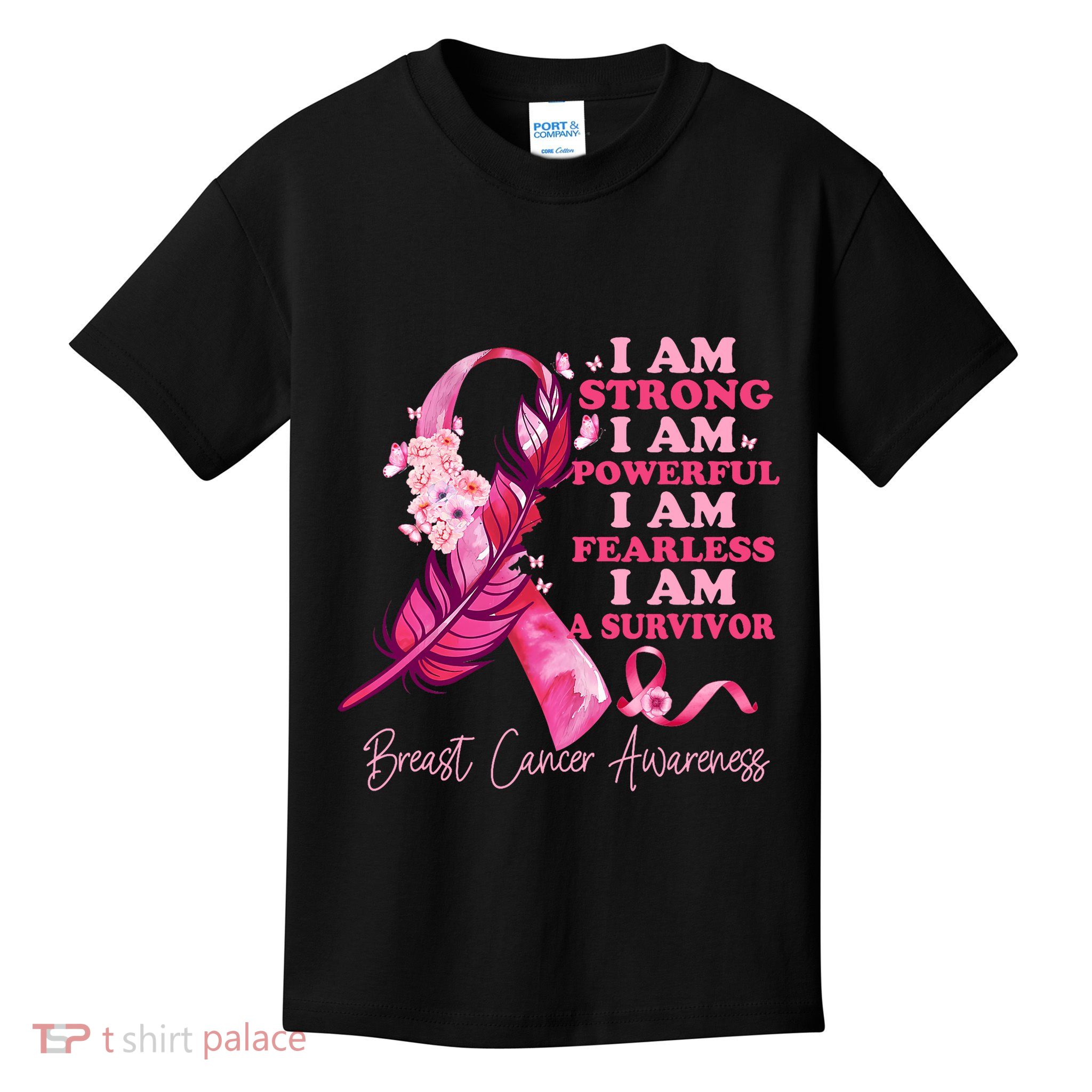 I Am A Survivor Breast Cancer Awareness Pink Ribbon Feathers Kids T-Shirt