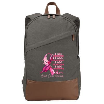 I Am A Survivor Breast Cancer Awareness Pink Ribbon Feathers Cotton Canvas Backpack