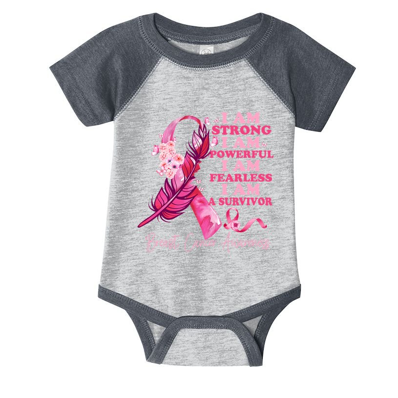 I Am A Survivor Breast Cancer Awareness Pink Ribbon Feathers Infant Baby Jersey Bodysuit