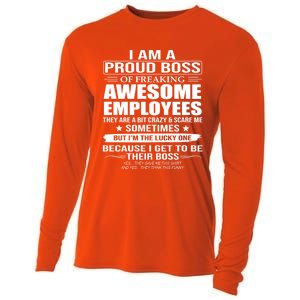 I Am A Proud Boss Of Freaking Awesome Employees Funny Gift Cooling Performance Long Sleeve Crew