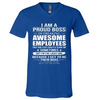 I Am A Proud Boss Of Freaking Awesome Employees Funny Gift V-Neck T-Shirt