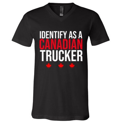 Identify As A Canadian Trucker Leaf V-Neck T-Shirt