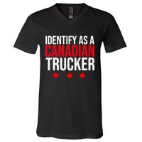 Identify As A Canadian Trucker Leaf V-Neck T-Shirt