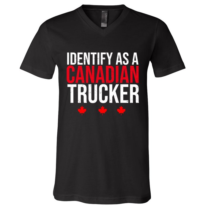 Identify As A Canadian Trucker Leaf V-Neck T-Shirt