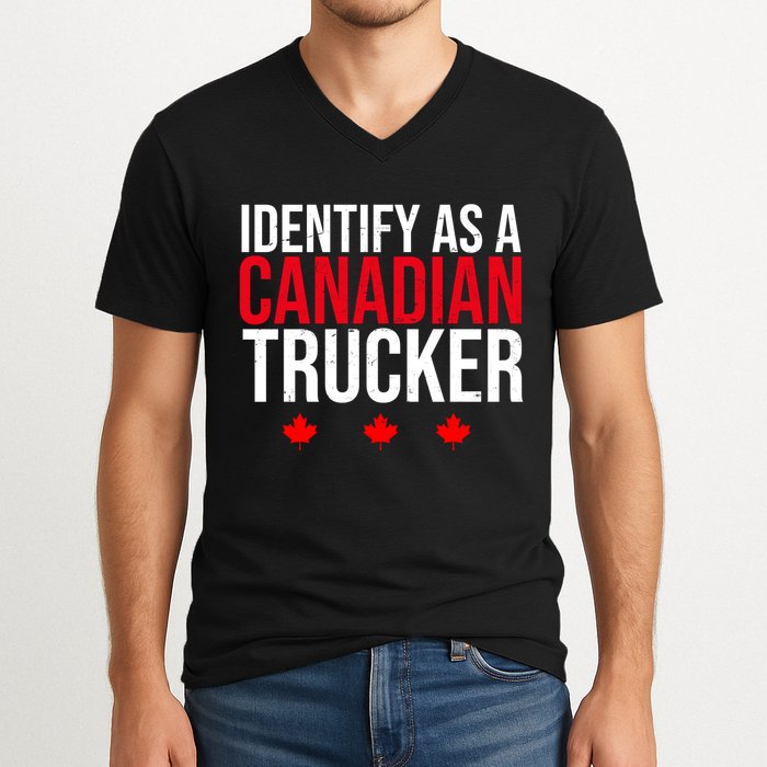 Identify As A Canadian Trucker Leaf V-Neck T-Shirt
