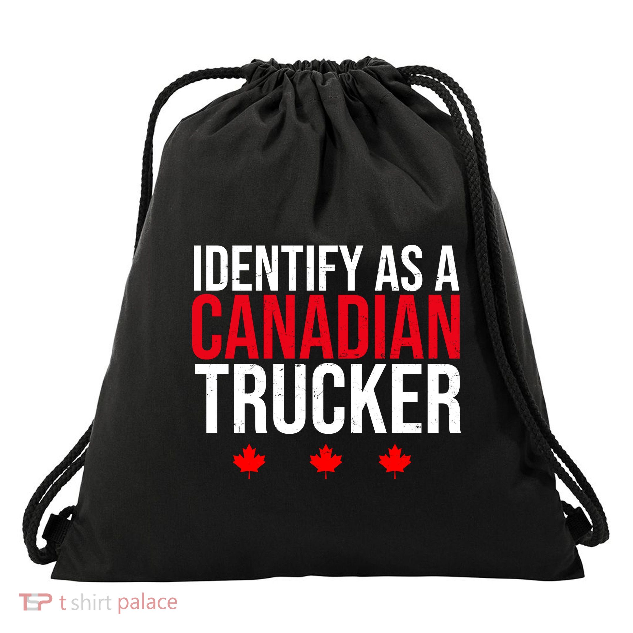 Identify As A Canadian Trucker Leaf Drawstring Bag