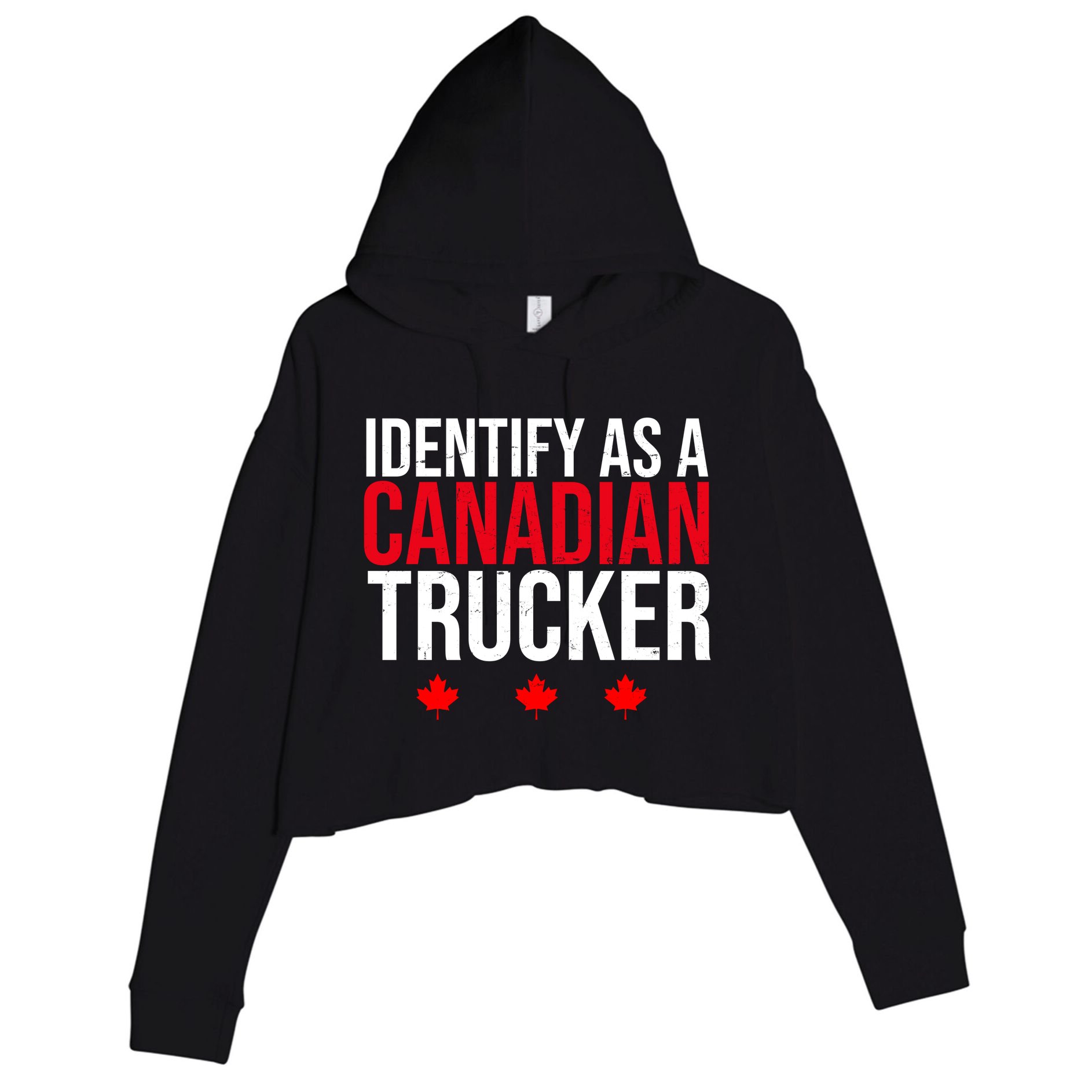 Identify As A Canadian Trucker Leaf Crop Fleece Hoodie