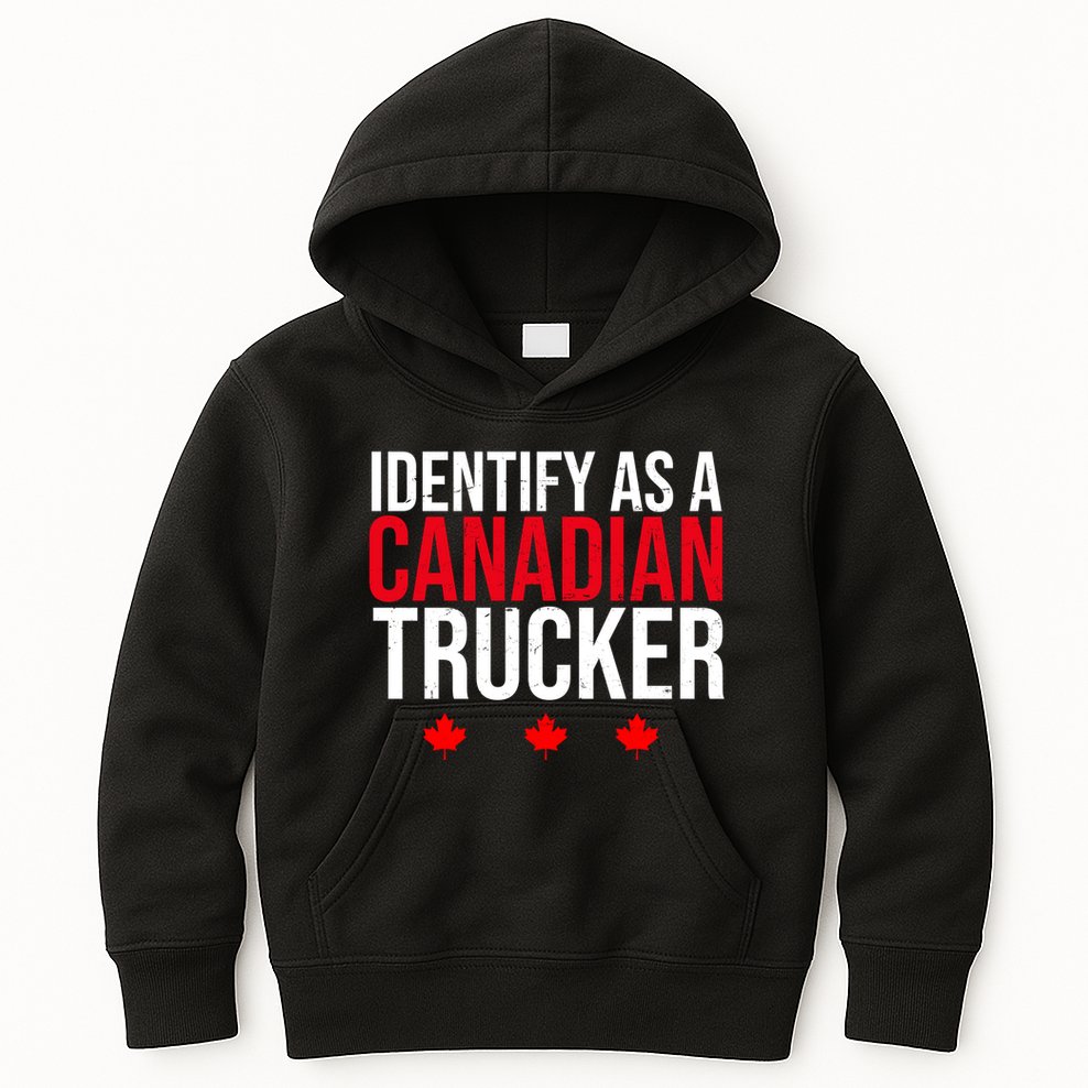 Identify As A Canadian Trucker Leaf Kids Hoodie