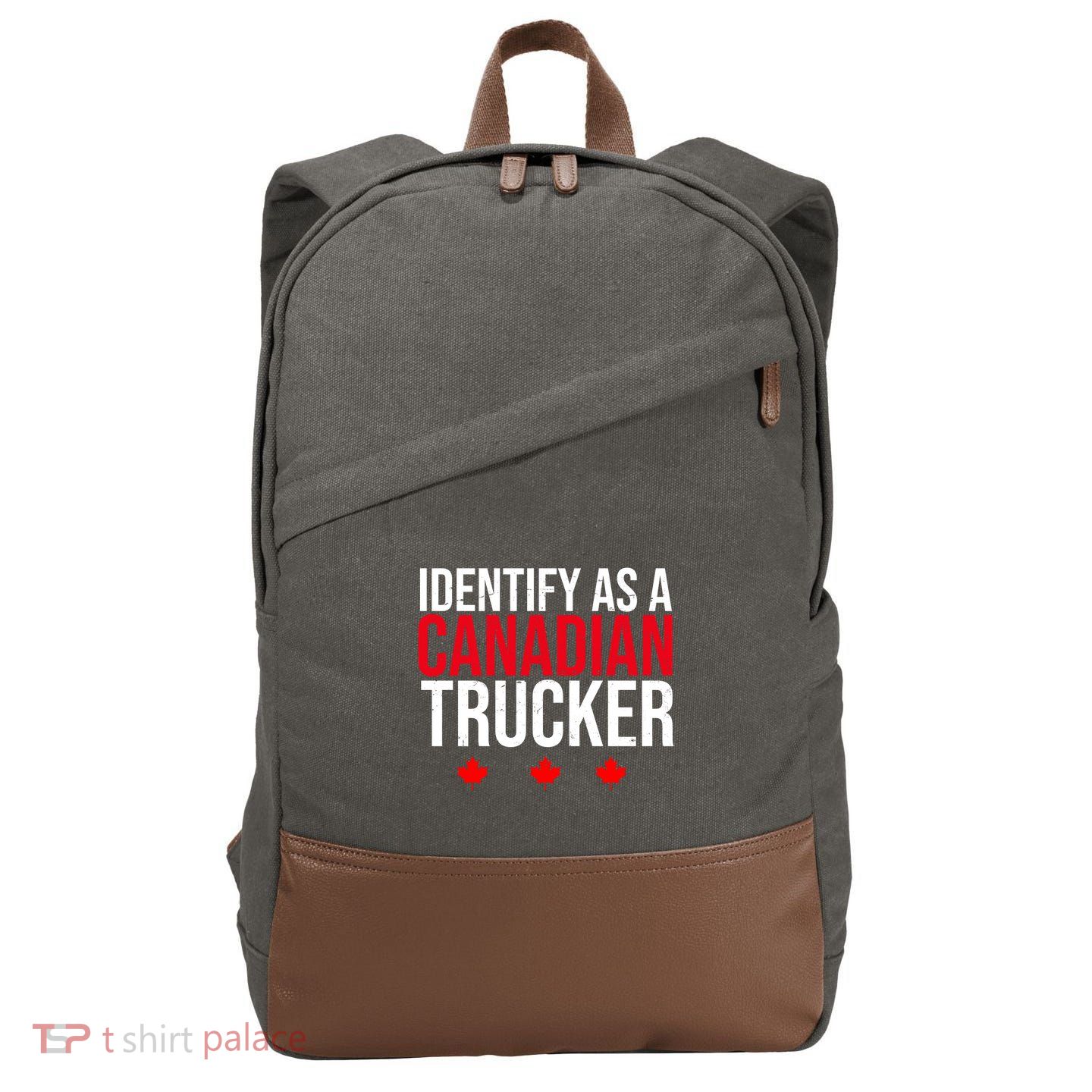 Identify As A Canadian Trucker Leaf Cotton Canvas Backpack