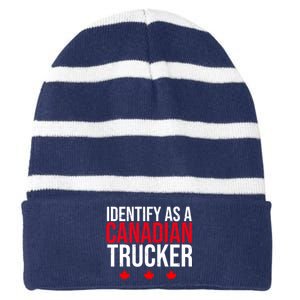 Identify As A Canadian Trucker Leaf Striped Beanie with Solid Band