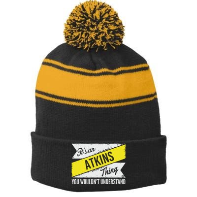 Its An Atkins Thing Stripe Pom Pom Beanie