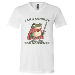 I Am A Conduit For Nonsense Funny Frog V-Neck T-Shirt