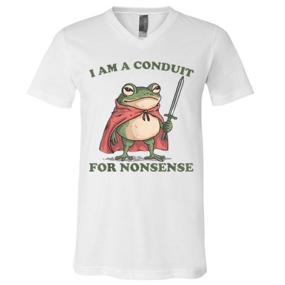 I Am A Conduit For Nonsense Funny Frog V-Neck T-Shirt