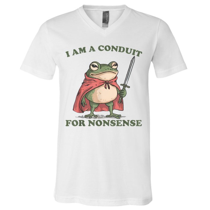 I Am A Conduit For Nonsense Funny Frog V-Neck T-Shirt