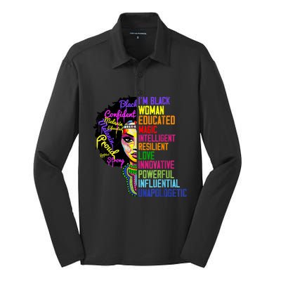 I Am A Black Woman Black Girl Magic Black History Month Afro Silk Touch Performance Long Sleeve Polo