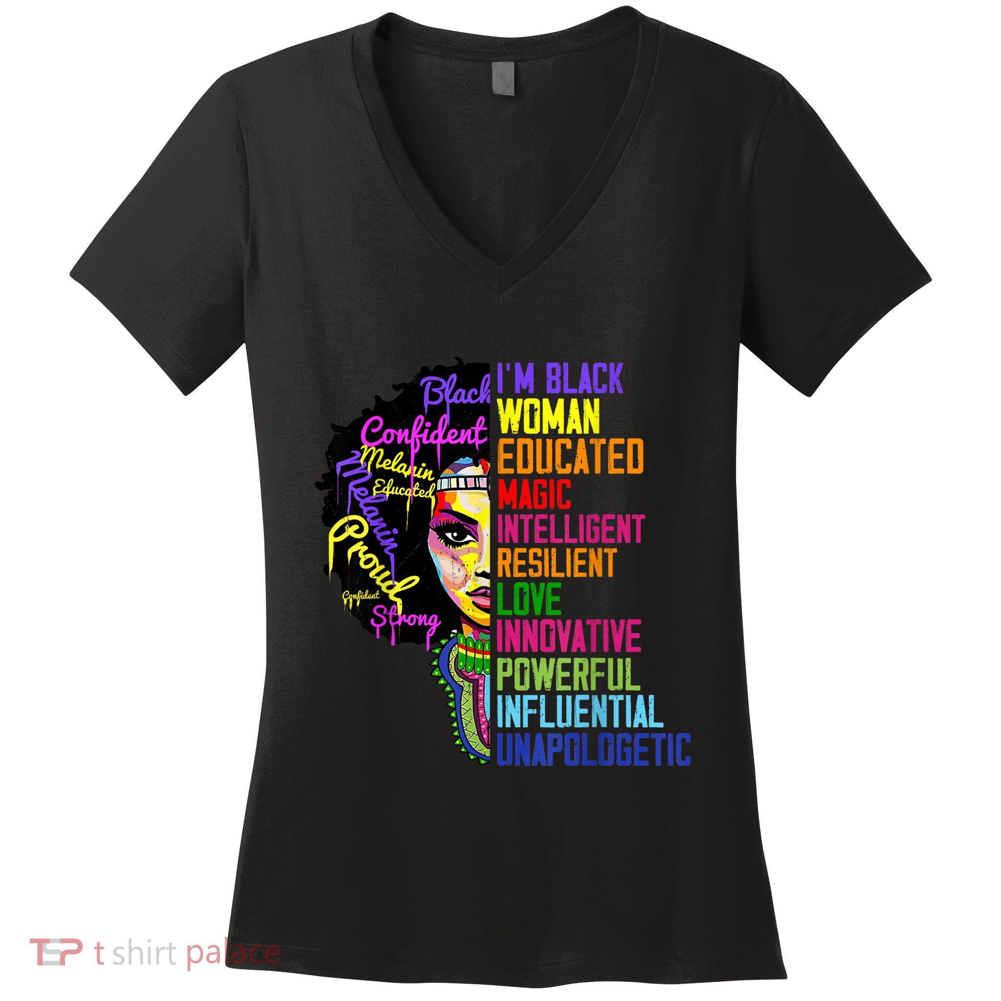 I Am A Black Woman Black Girl Magic Black History Month Afro Women's V-Neck T-Shirt
