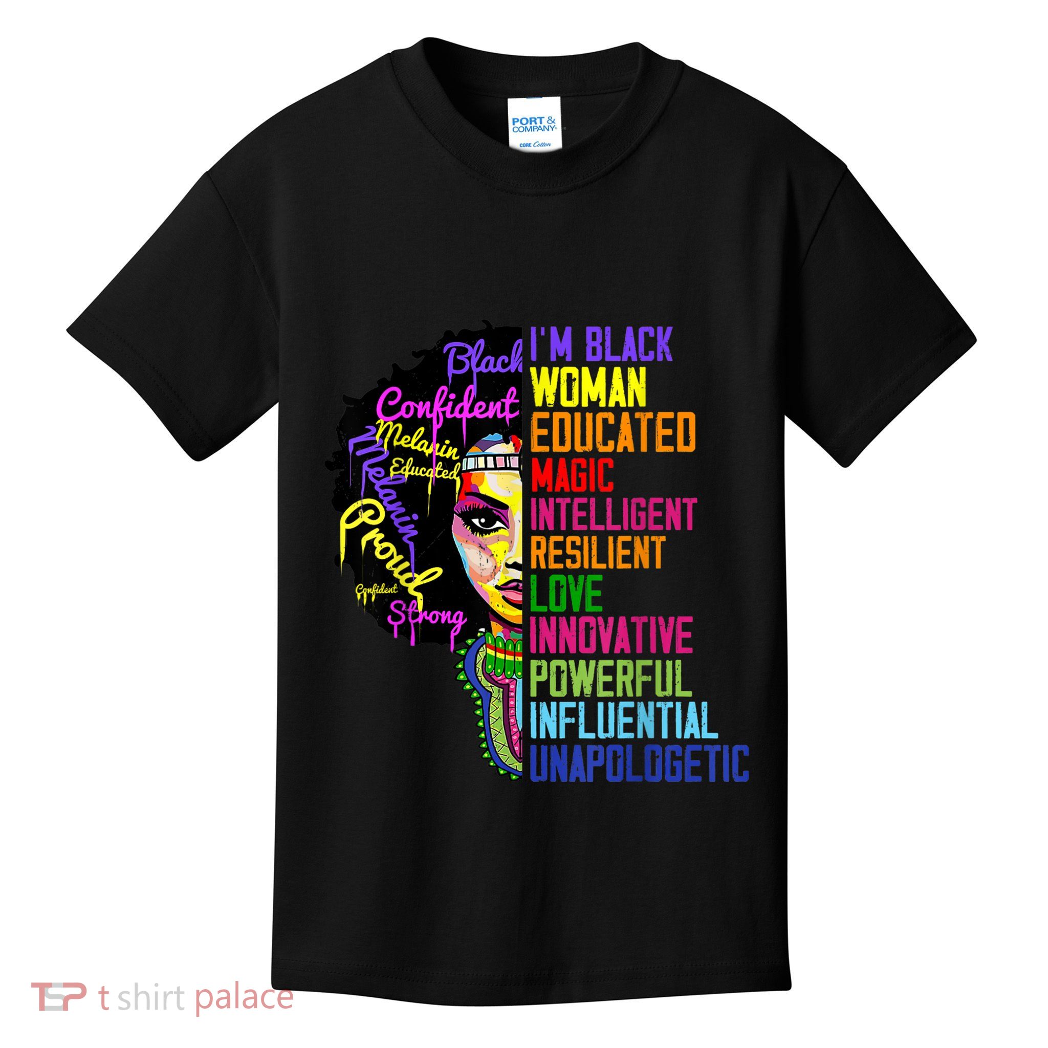 I Am A Black Woman Black Girl Magic Black History Month Afro Kids T-Shirt