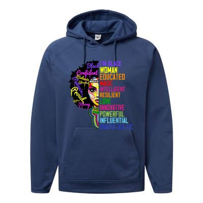 I Am A Black Woman Black Girl Magic Black History Month Afro Performance Fleece Hoodie