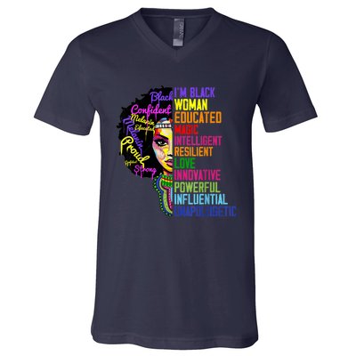 I Am A Black Woman Black Girl Magic Black History Month Afro V-Neck T-Shirt