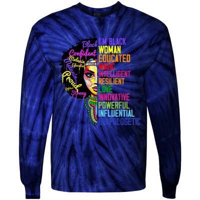 I Am A Black Woman Black Girl Magic Black History Month Afro Tie-Dye Long Sleeve Shirt