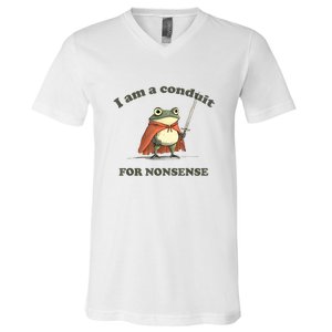 I Am A Conduit For Nonsense Funny Frog V-Neck T-Shirt