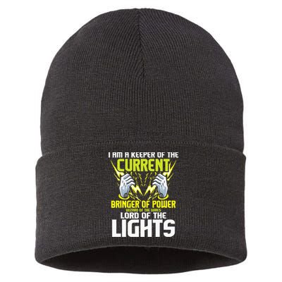 I Am A Keeper Of The Current Lineman Electrician Repair Sustainable Knit Beanie