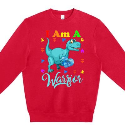 I Am A Warrior Autism Family TRex Dinosaur Autism Awareness Premium Crewneck Sweatshirt