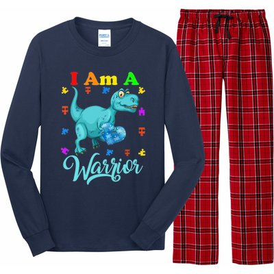 I Am A Warrior Autism Family TRex Dinosaur Autism Awareness Long Sleeve Pajama Set