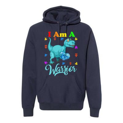 I Am A Warrior Autism Family TRex Dinosaur Autism Awareness Premium Hoodie