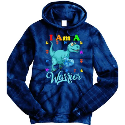 I Am A Warrior Autism Family TRex Dinosaur Autism Awareness Tie Dye Hoodie