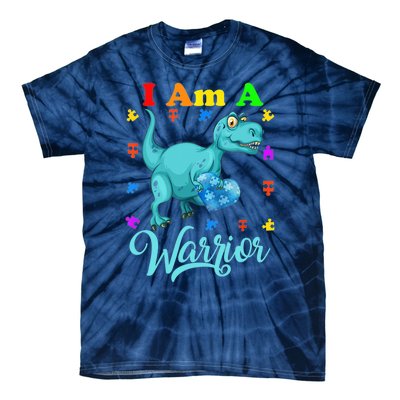 I Am A Warrior Autism Family TRex Dinosaur Autism Awareness Tie-Dye T-Shirt