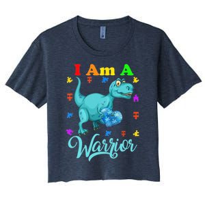 I Am A Warrior Autism Family TRex Dinosaur Autism Awareness Women's Crop Top Tee