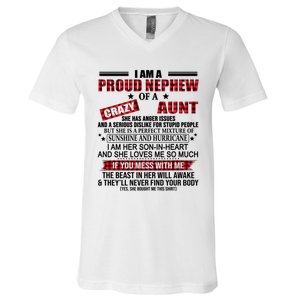 I Am A Proud Nephew Of A Crazy Aunt Funny Nephew And Aunt Funny Gift V-Neck T-Shirt