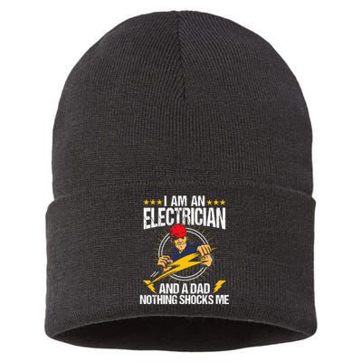 I Am An Electrician Lineman Lineworker Dad Electrical Work Sustainable Knit Beanie