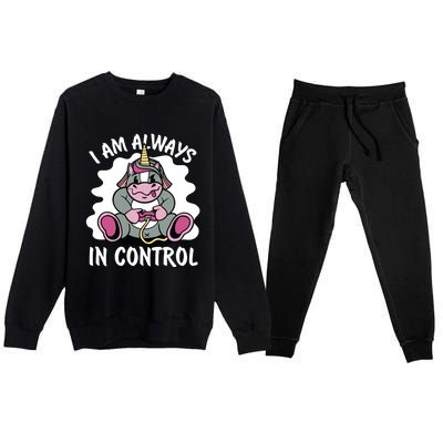 I Am Always In Control Gift Unicorn Gift Video Games Meaningful Gift Premium Crewneck Sweatsuit Set