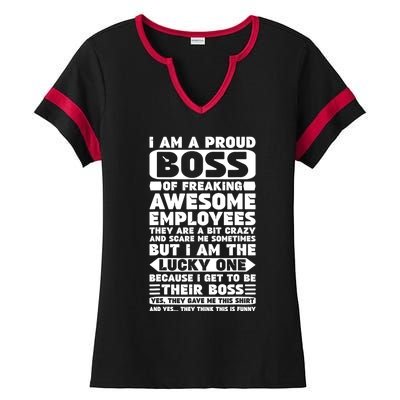 I Am A Proud Boss Of Freaking Awesome Employees Shirt Funny Ladies Halftime Notch Neck Tee