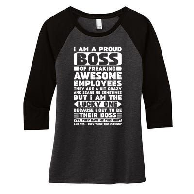 I Am A Proud Boss Of Freaking Awesome Employees Shirt Funny Women's Tri-Blend 3/4-Sleeve Raglan Shirt