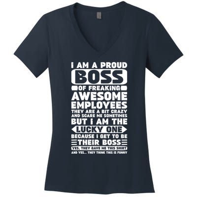 I Am A Proud Boss Of Freaking Awesome Employees Shirt Funny Women's V-Neck T-Shirt