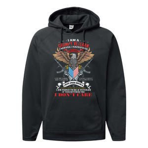 I Am A Grumpy Old Veteran I Served I Sacrificed Us Flag Performance Fleece Hoodie