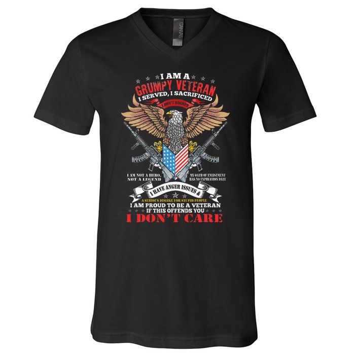 I Am A Grumpy Old Veteran I Served I Sacrificed Us Flag V-Neck T-Shirt