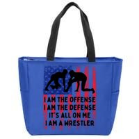 I Am A Wrestler Fun Wrestling American Flag Great Gift Zip Tote Bag