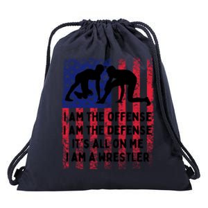 I Am A Wrestler Fun Wrestling American Flag Great Gift Drawstring Bag