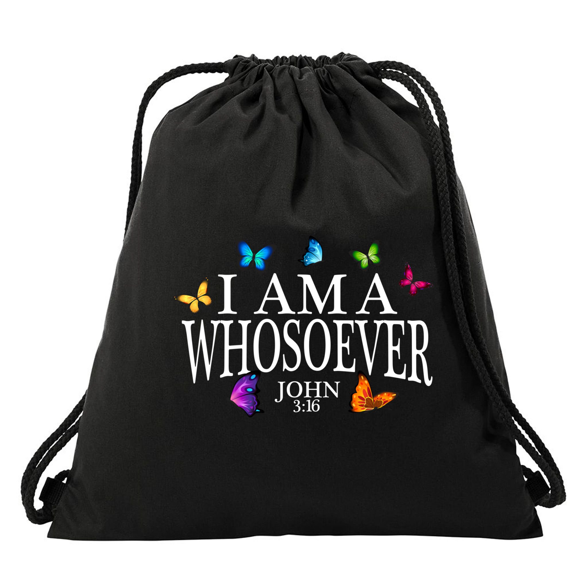 I Am A Whosoever John 3:16 Jesus Christian Butterfly Gift Drawstring Bag